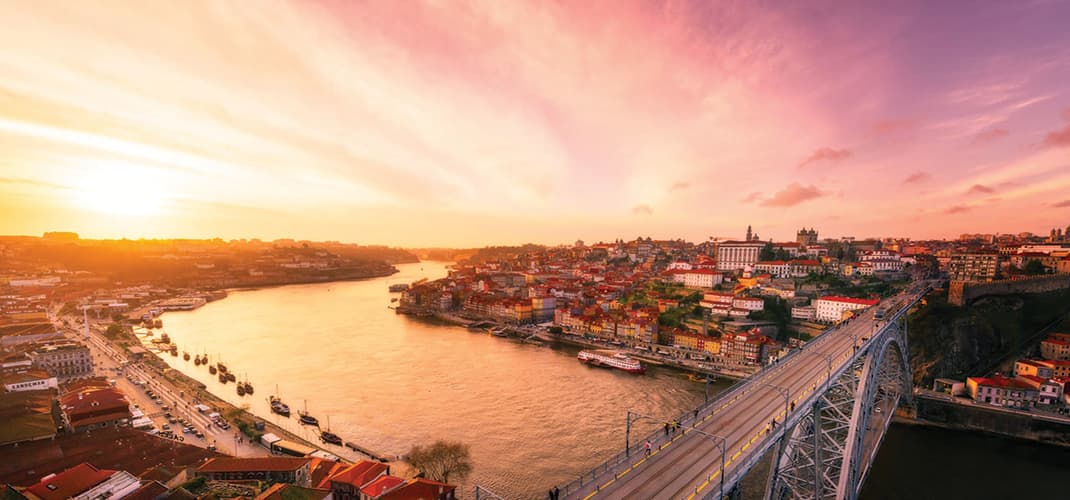 Sunset over Luis I Bridge, Porto, Portugal