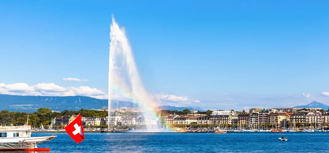 Jet dEau Fountain and Lake Geneva, Switzerland