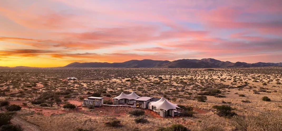 Tswalu Kalahari Reserve, Kalahari Desert, South Africa, Loapi Tented Camp at Sunset